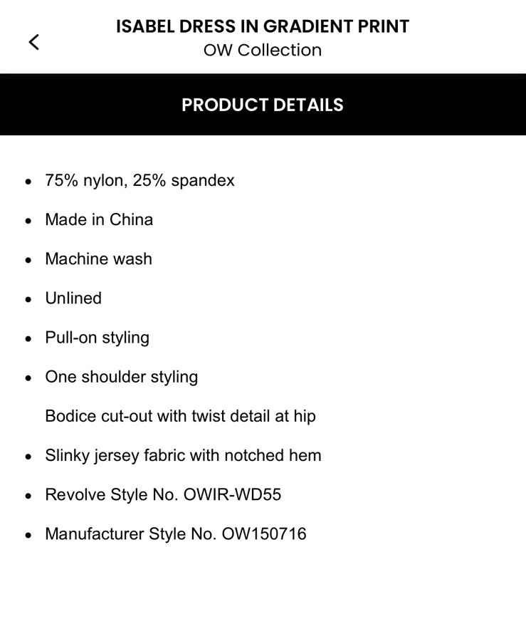 NWT OW Collection Isabel Dress In Gradiant Print $160 Size S