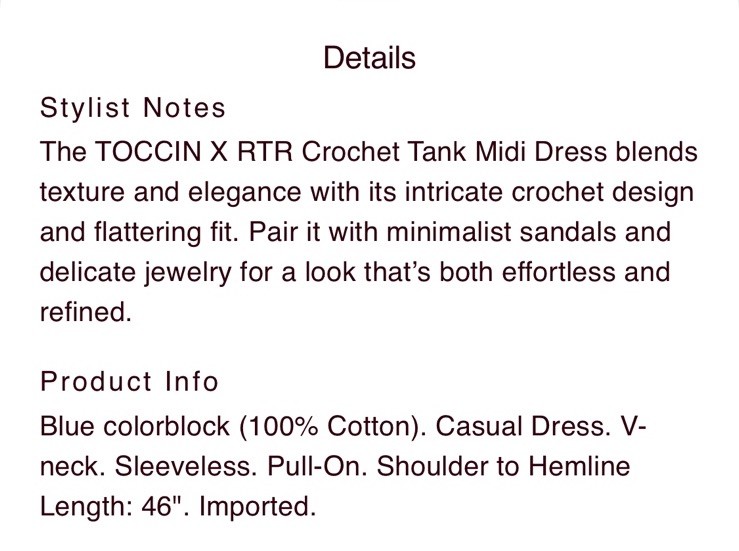 Toccin X RtR Crochet Midi Dress $325 Size S
