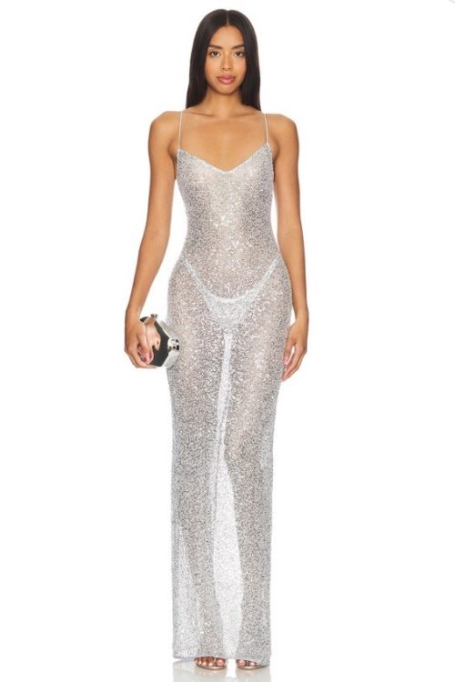 NBD Linghan Gown In Silver $278 Size XXS