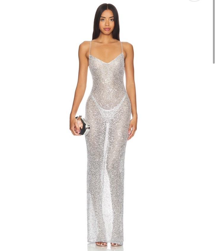 NBD Linghan Gown In Silver $278 Size XXS