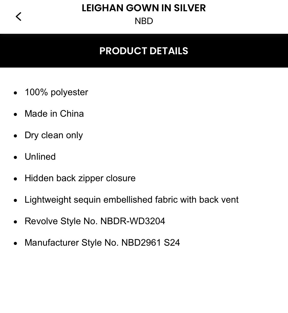 NBD Linghan Gown In Silver $278 Size XXS