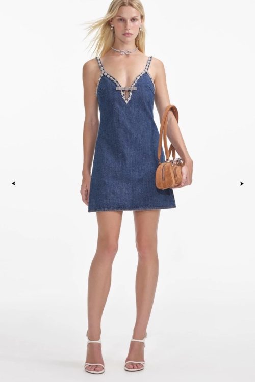 NWT Self Portrait Denim Strappy Mini Dress $ 410 Size 2