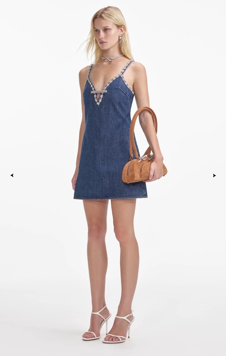 NWT Self Portrait Denim Strappy Mini Dress $ 410 Size 2