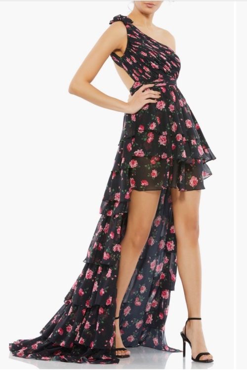 Mac Duggal One Shoulder Satin Midi Dress Size 4