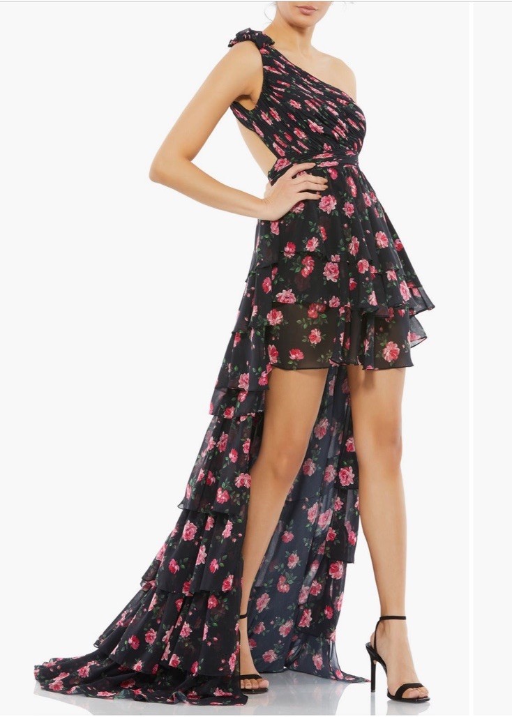 Mac Duggal One Shoulder Satin Midi Dress Size 4