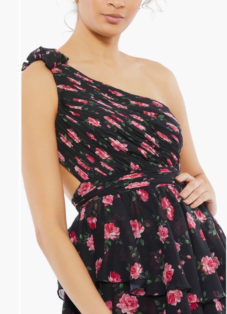 Mac Duggal One Shoulder Satin Midi Dress Size 4