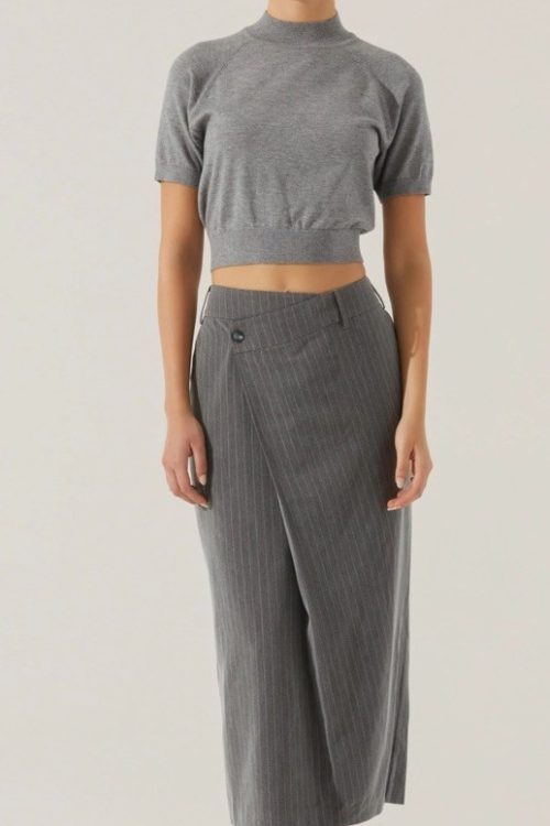 NWT Astr The Label Pinstripe Asymmetrical Waist Skirt Size L