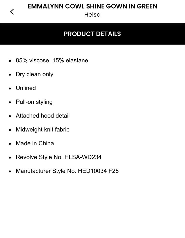 NWT Helsa Emmalynn Cowl Shine Gown In Green Size S