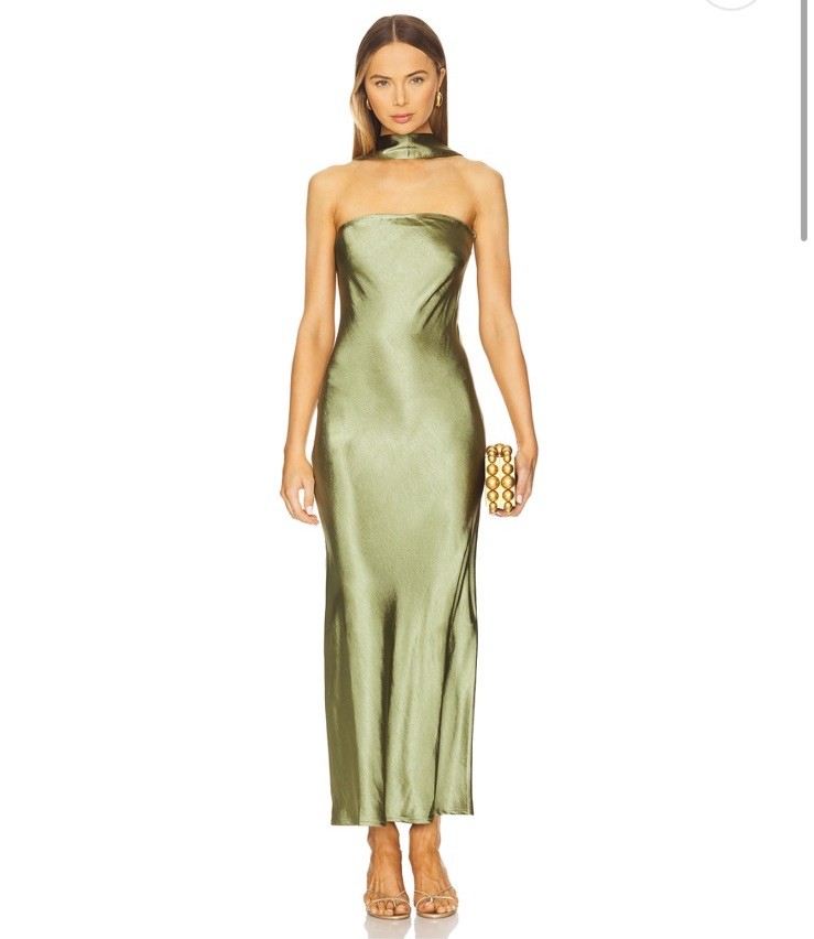 NWT SNDYS Angelina Neck Tie Maxi Dress In Olive Size XXS