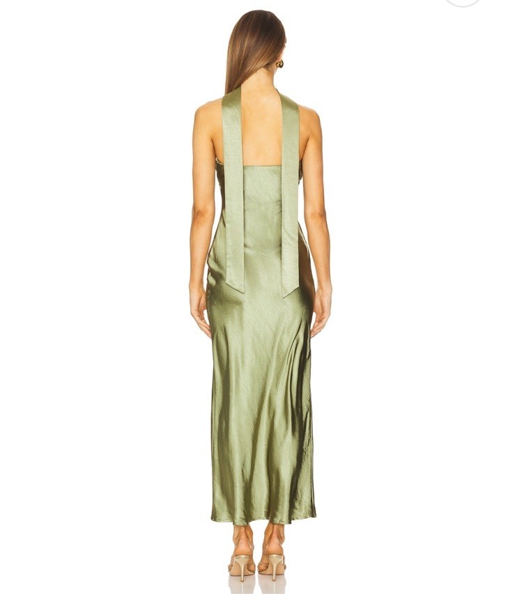 NWT SNDYS Angelina Neck Tie Maxi Dress In Olive Size XXS