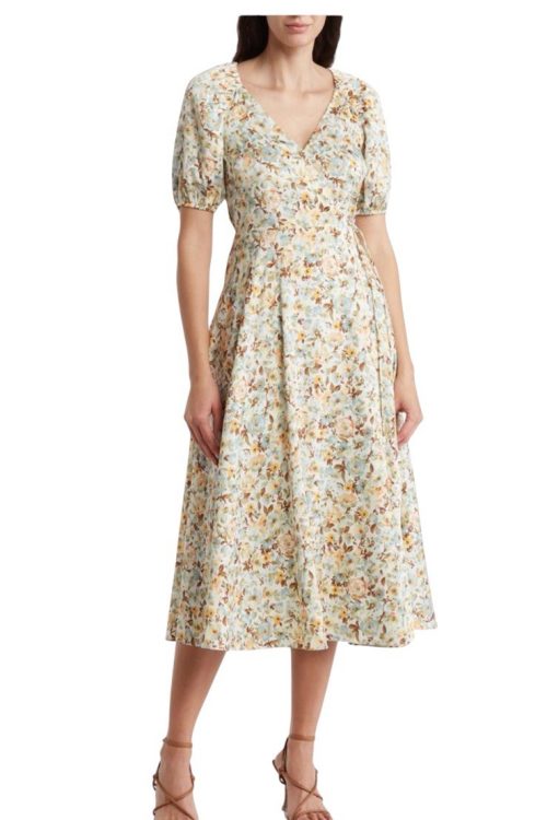 NWOT AUGUST SKY FLORAL SKY WRAP DRESS- BROKEN ZIPPER