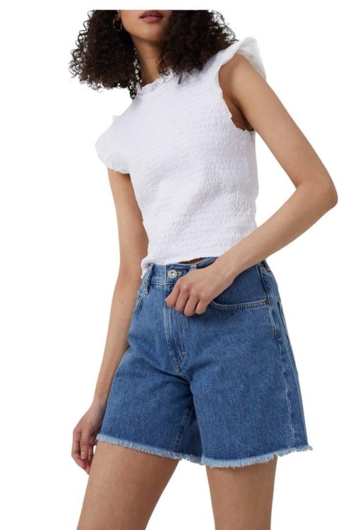 French Connection Women’s White Smocked Sleeveless Ruffle-Trim Top Size S