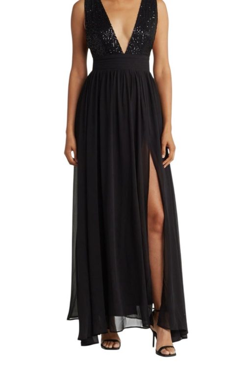 NWT LOVE BY DESIGN SEQUIN BLACK GOWN- BROKEN ZIPPER