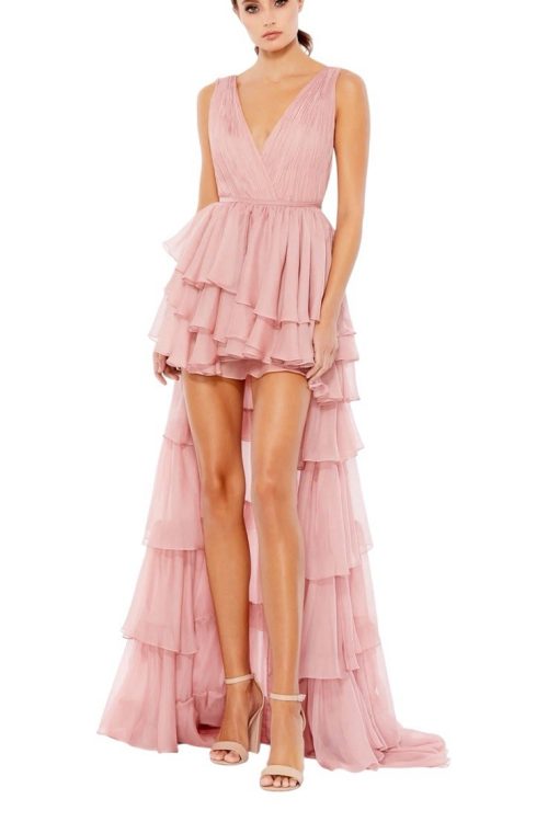 NWT MAC DUGGAL Pink High Low Gown with Built In Bodysuit