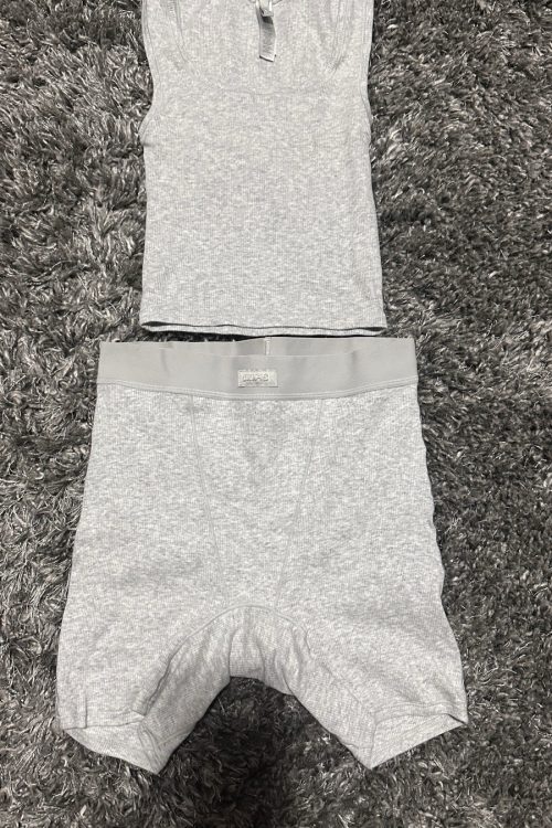 SKIMS NWOT RIB COTTON SHIRT AND BOXER SHORT SET