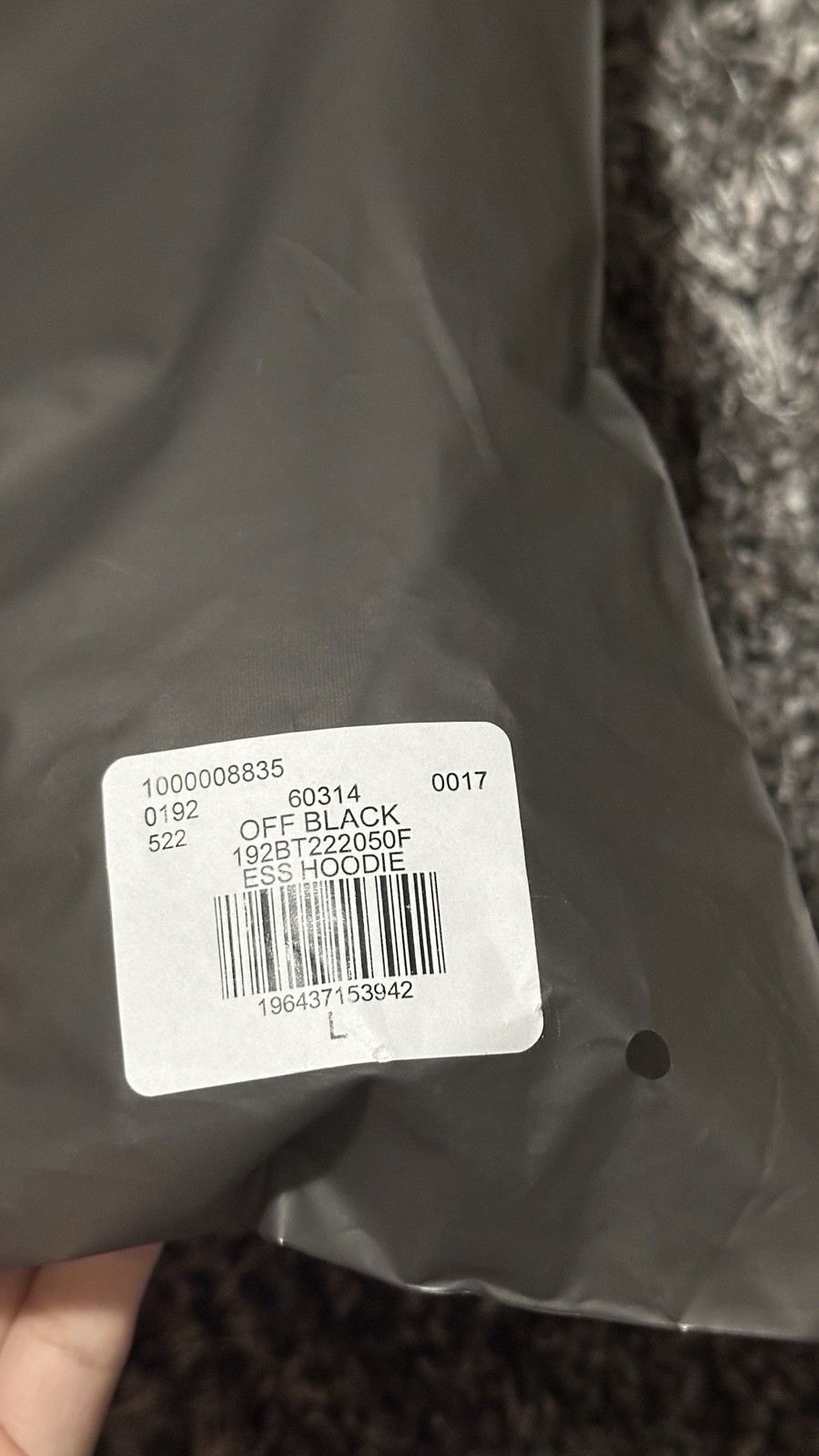 NWT Fear Of God Essential Off Black Hoodie Size L