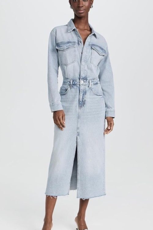 Pistola Amira in Marcel Blue Heavyweight Denim Midi Shirt Dress M $228 Size M