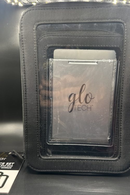 New Glo Tech Black 3 Piece Set – Cosmetic Bag Duo + Compact Mirror